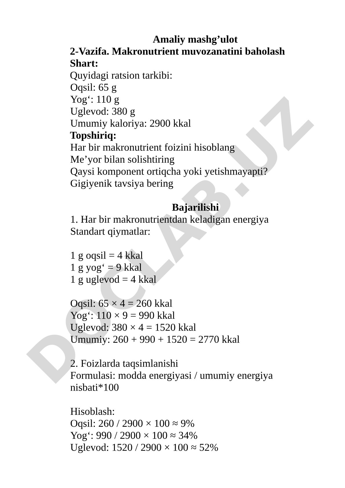Makronutrient muvozanatini baholash