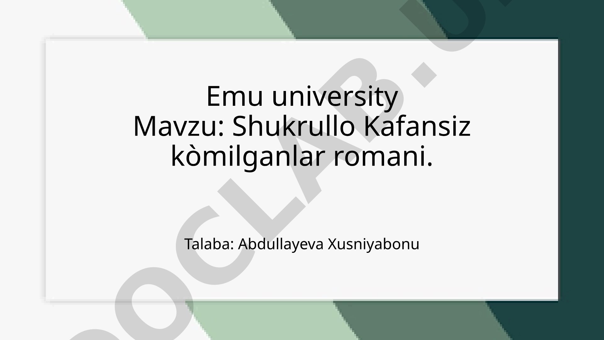 Shukrullo Kafansiz ko'milganlar romani