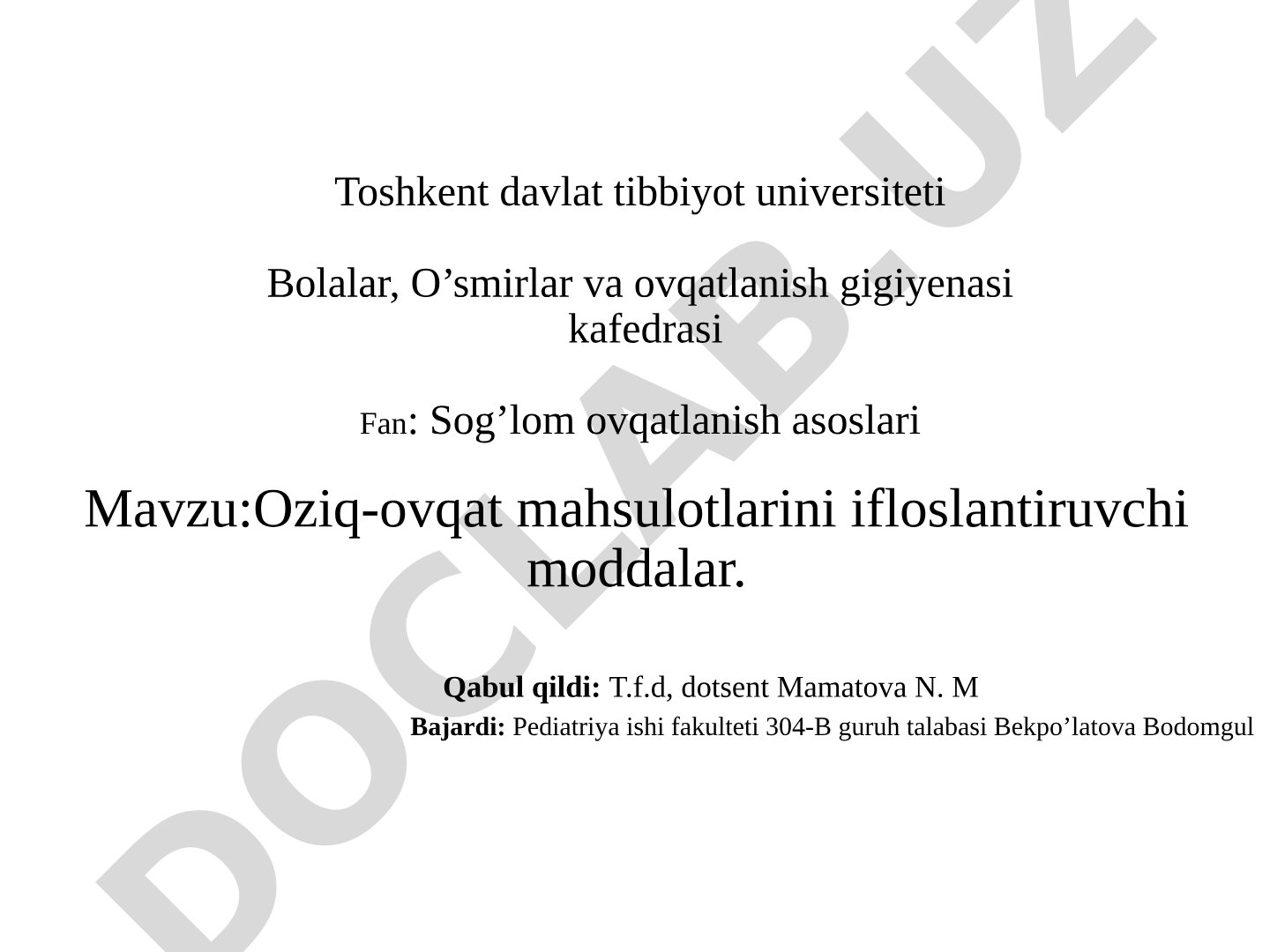 Oziq-ovqat mahsulotlarini ifloslantiruvchi moddalar