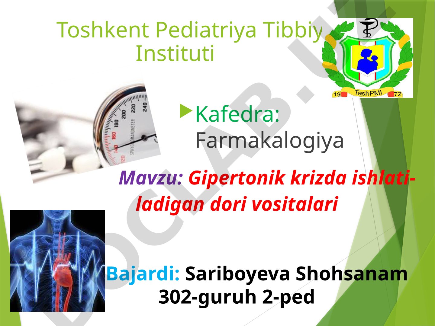 Gipertonik krizda ishlatiladigan dori vositalari