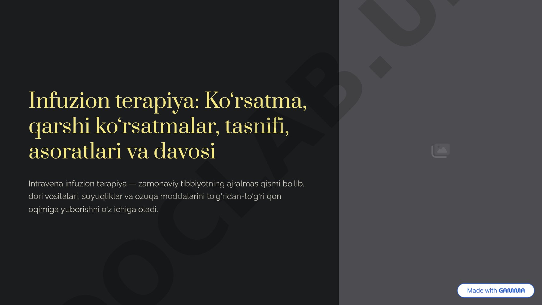 Infuzion terapiya: ko'rsatma, qarshi ko'rsatmalar, tasnifi, asoratlari va davosi