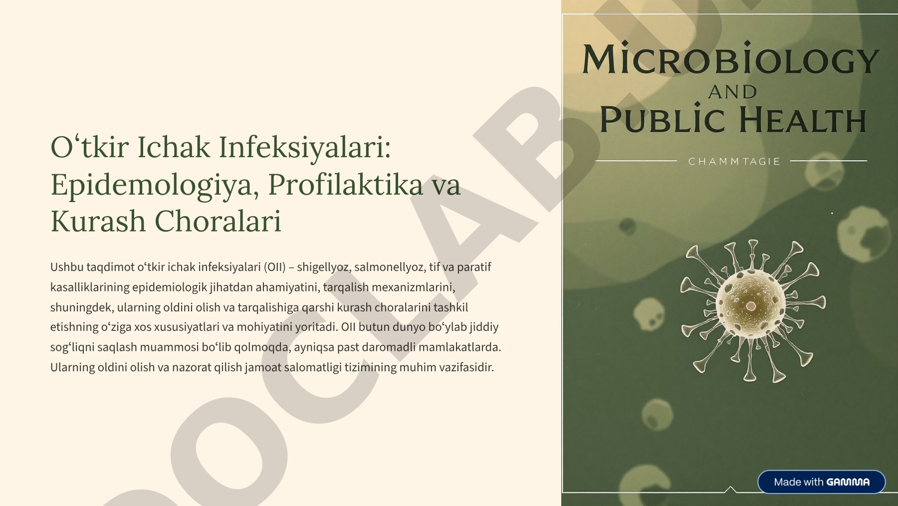 O'tkir Ichak Infeksiyalari: Epidemiologiya, Profilaktika va Kurash Choralari