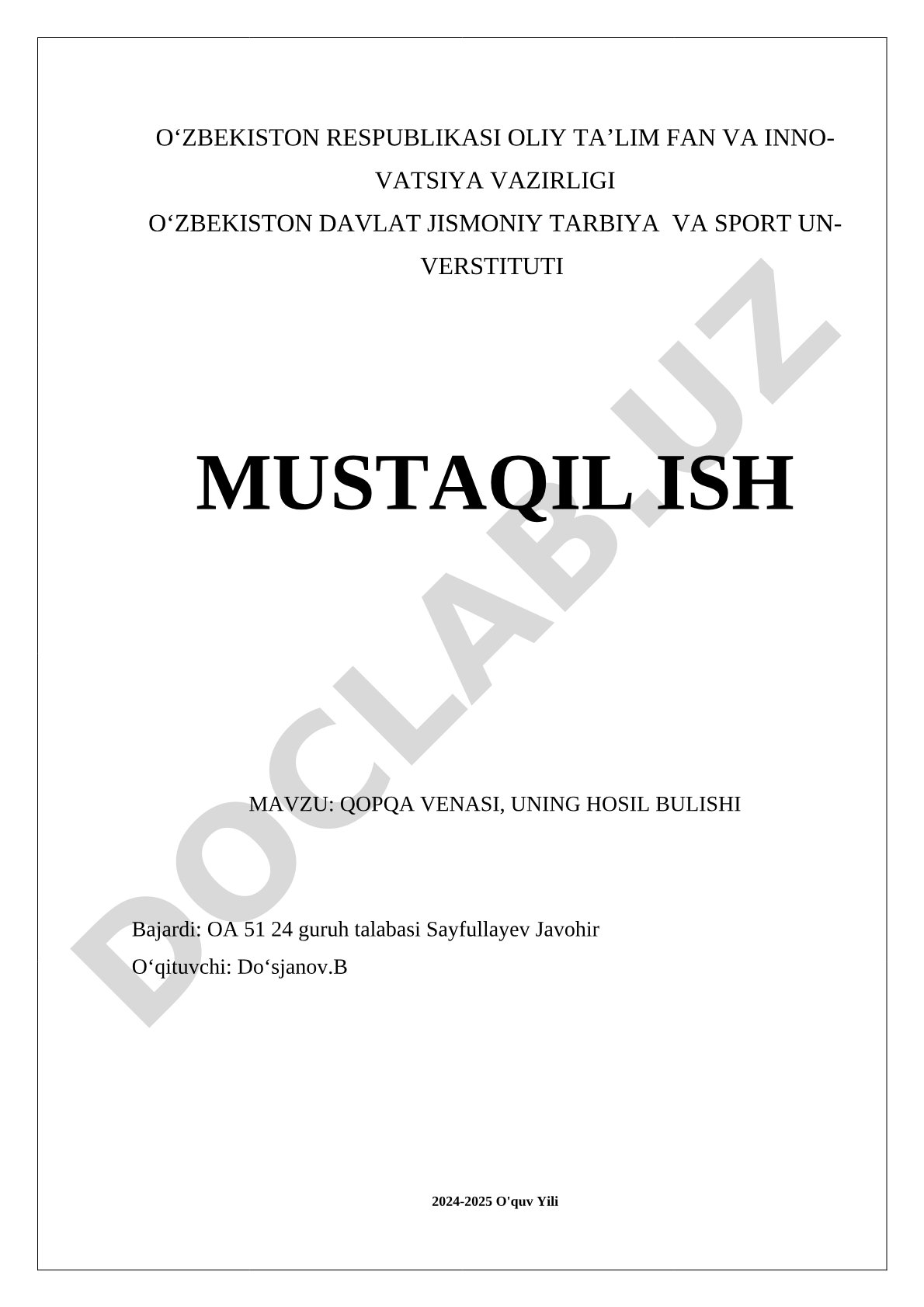 Qopqa venasi, uning hosil bulishi