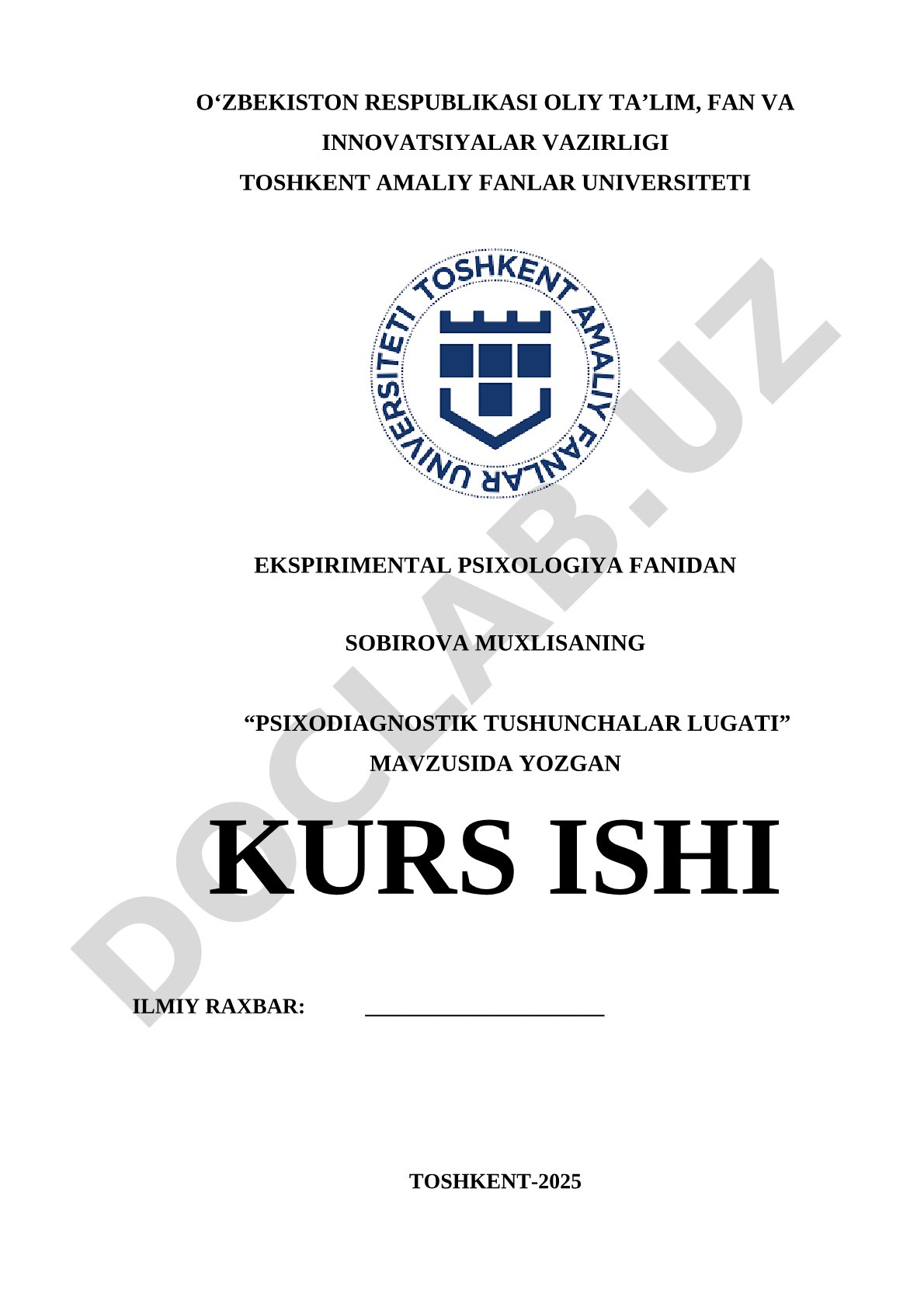 Psixodiagnostik tushunchalar lug'ati