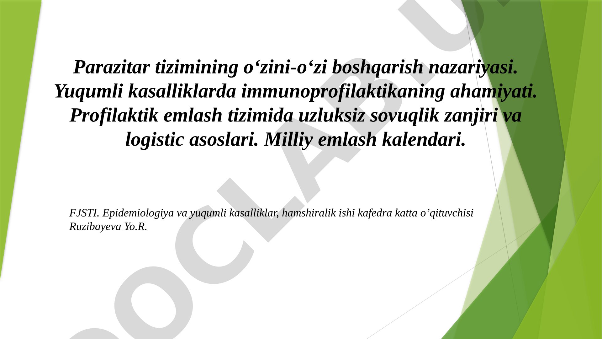 Parazitar tizimining o‘zini-o‘zi boshqarish nazariyasi va immunoprofilaktikaning ahamiyati