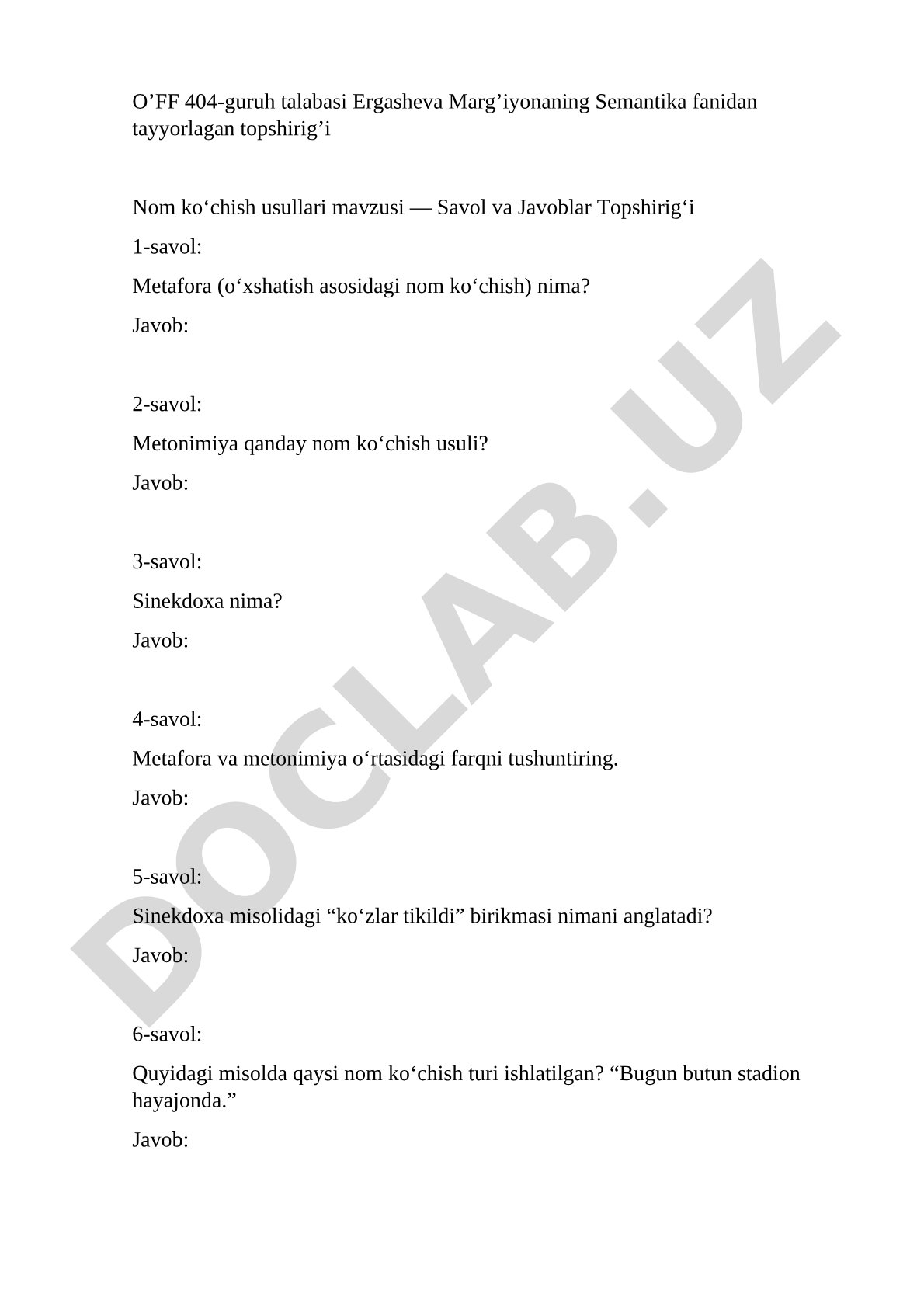 Nom ko'chish usullari mavzusi — Savol va Javoblar