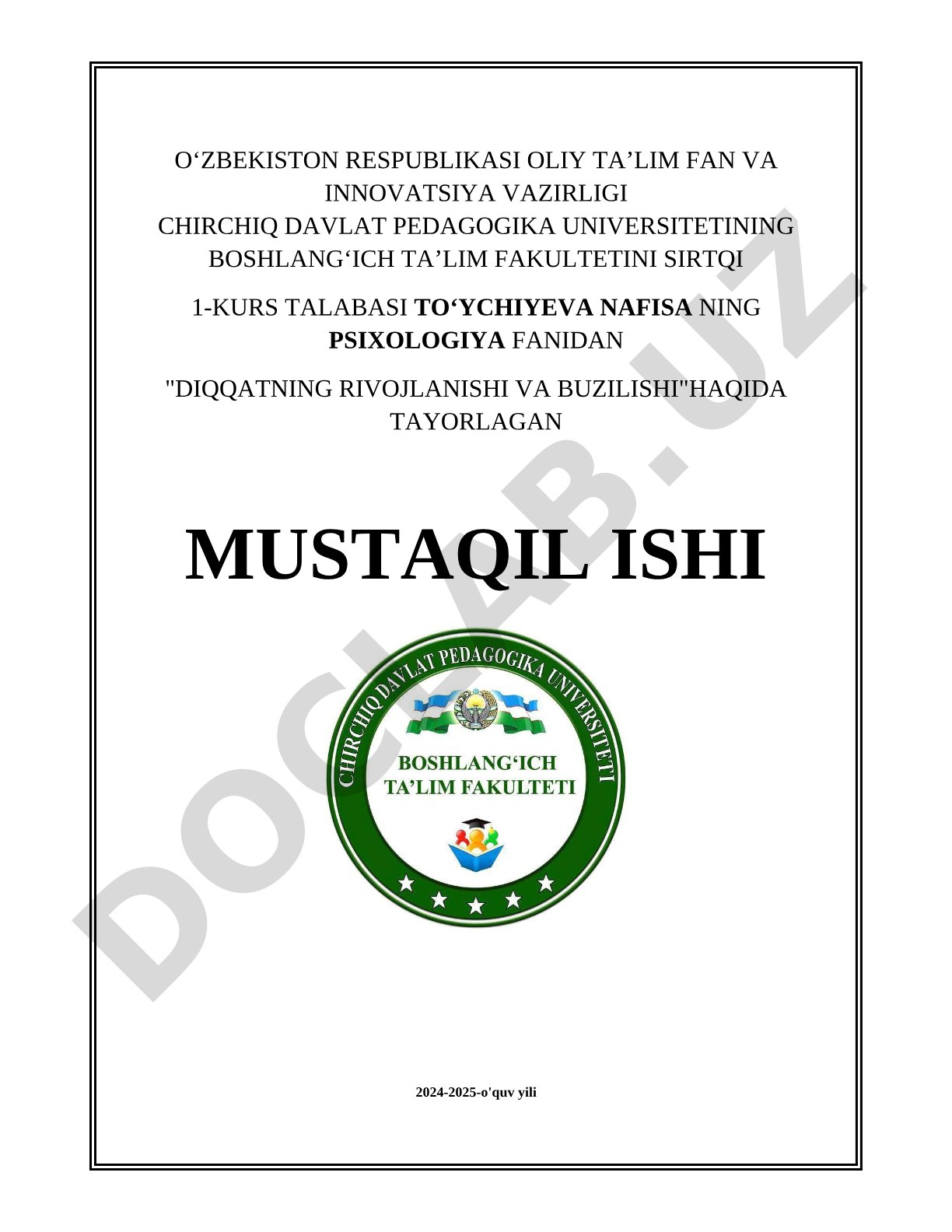 Diqqatning rivojlanishi va buzilishi