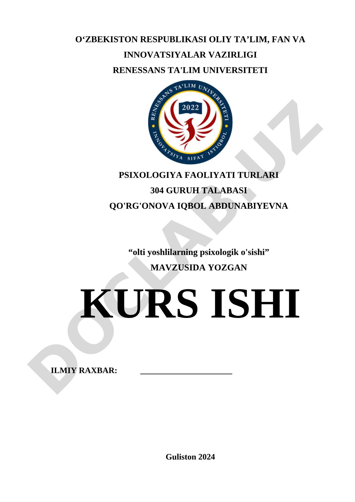 Olti yoshlilarning psixologik o'sishi