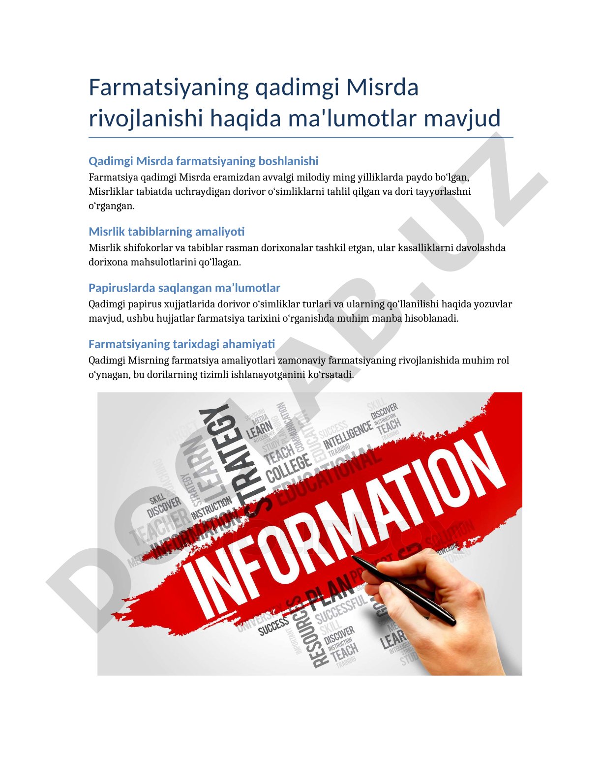 Qadimgi Misrda farmatsiyaning rivojlanishi
