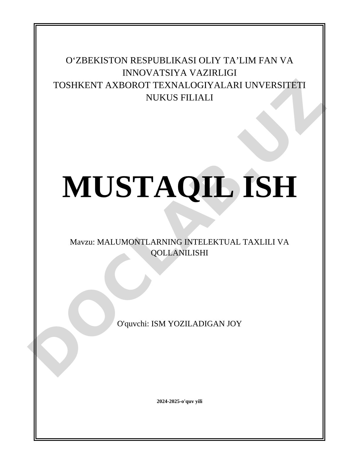 Ma'lumotlarning intellektual tahlili va qo'llanilishi