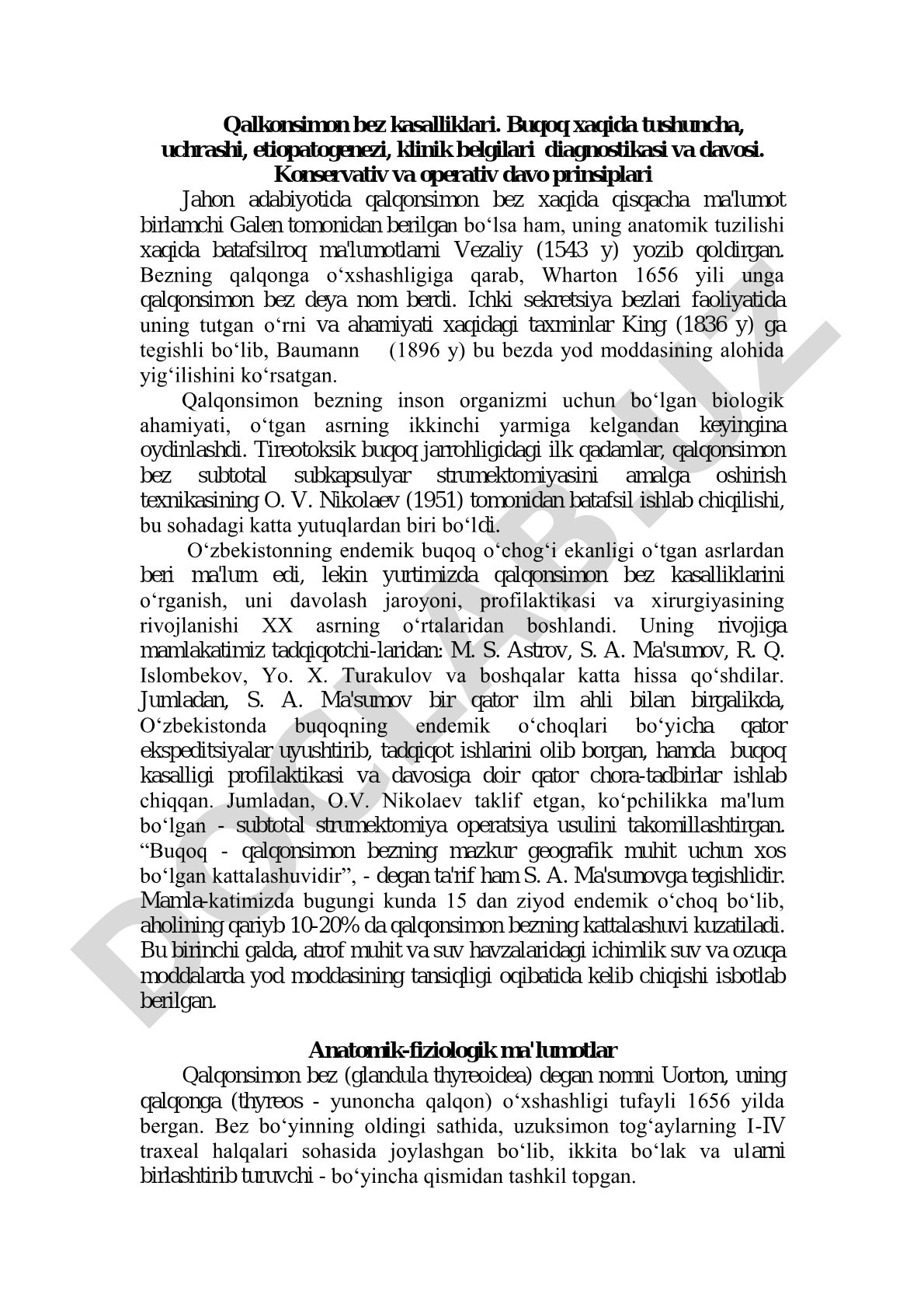 Qalqonsimon bez kasalliklari: Buqoq etiopatogenezi, klinik belgilari, diagnostikasi va davosi