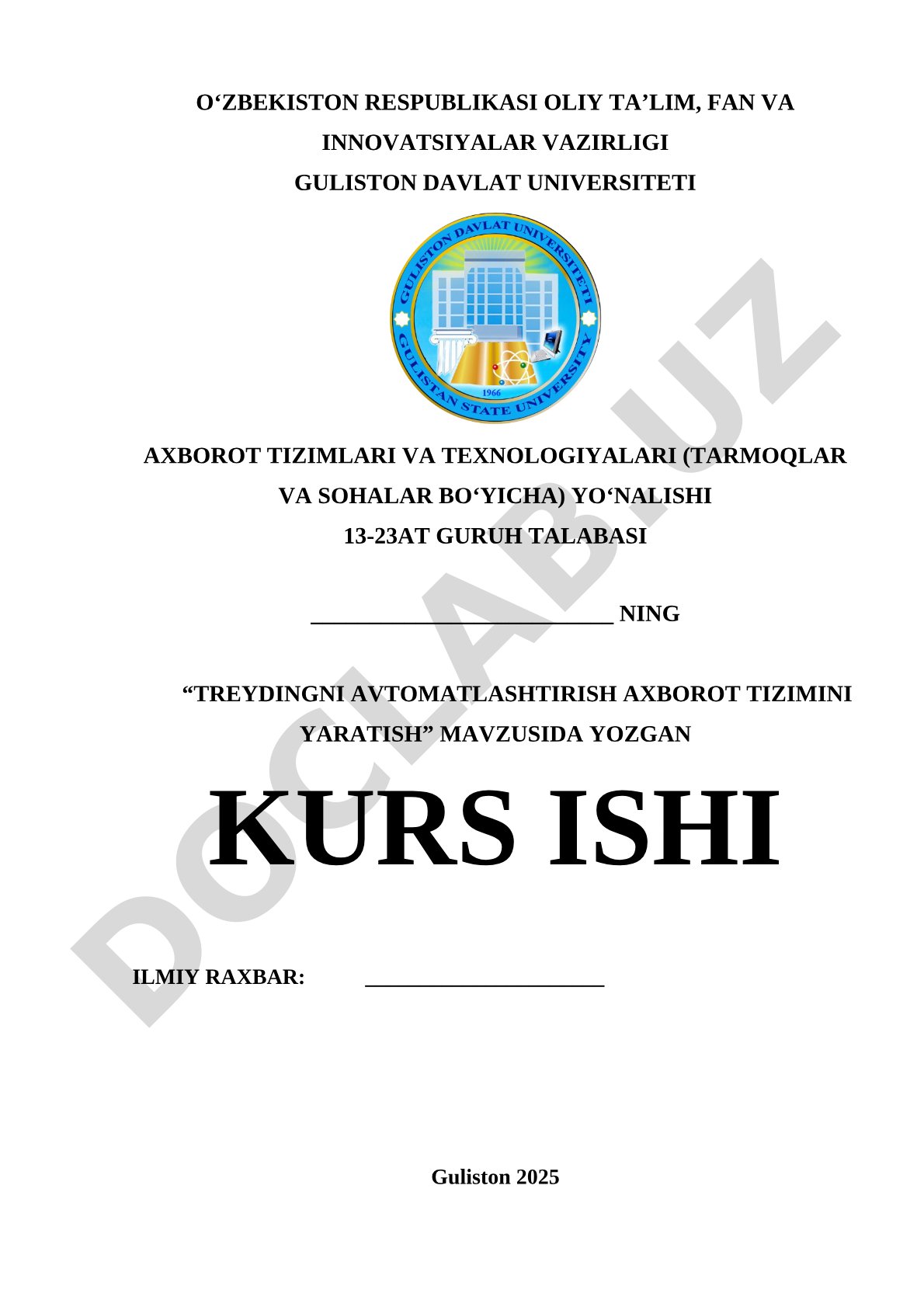 Treydingni avtomatlashtirish axborot tizimini yaratish