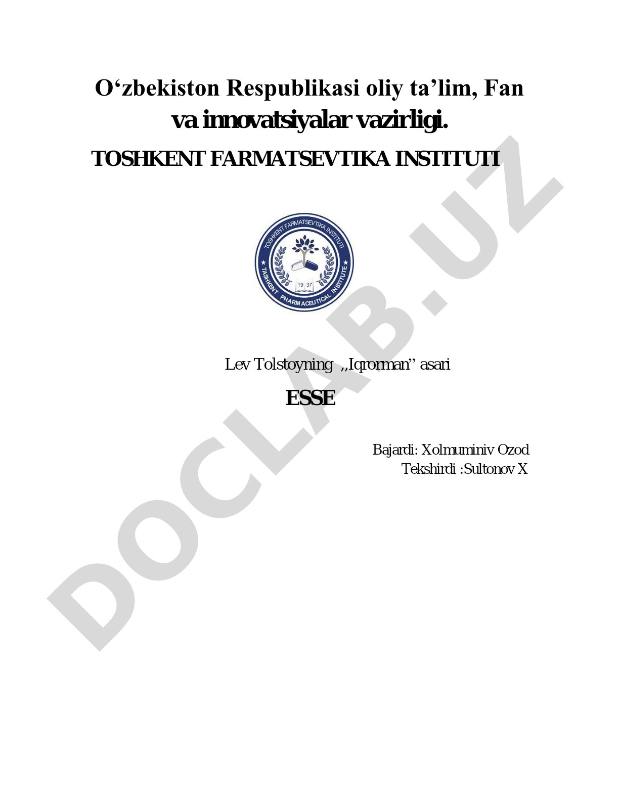 Lev Tolstoyning "Iqrorman" asari tahlili