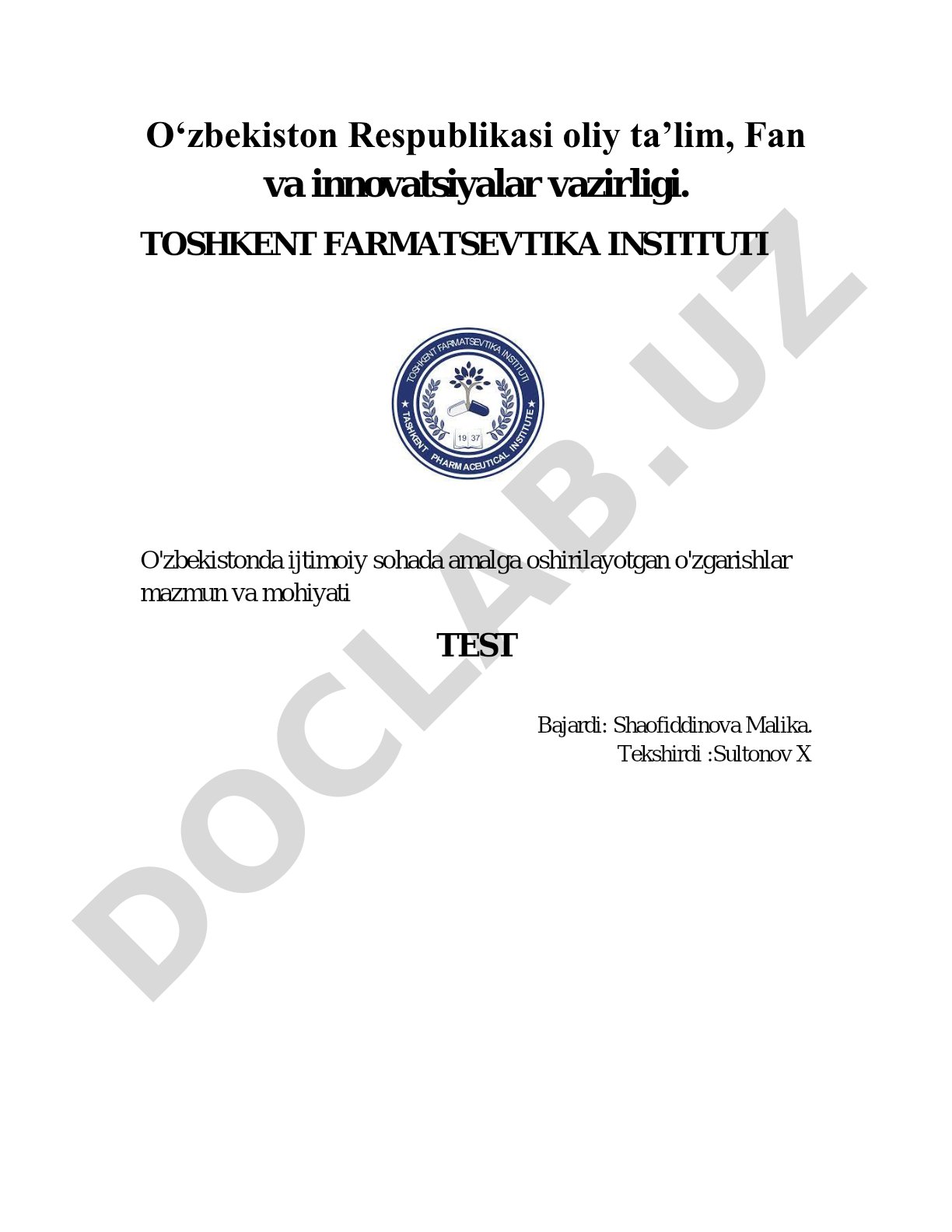 O'zbekistonda ijtimoiy sohada amalga oshirilayotgan o'zgarishlar mazmun va mohiyati