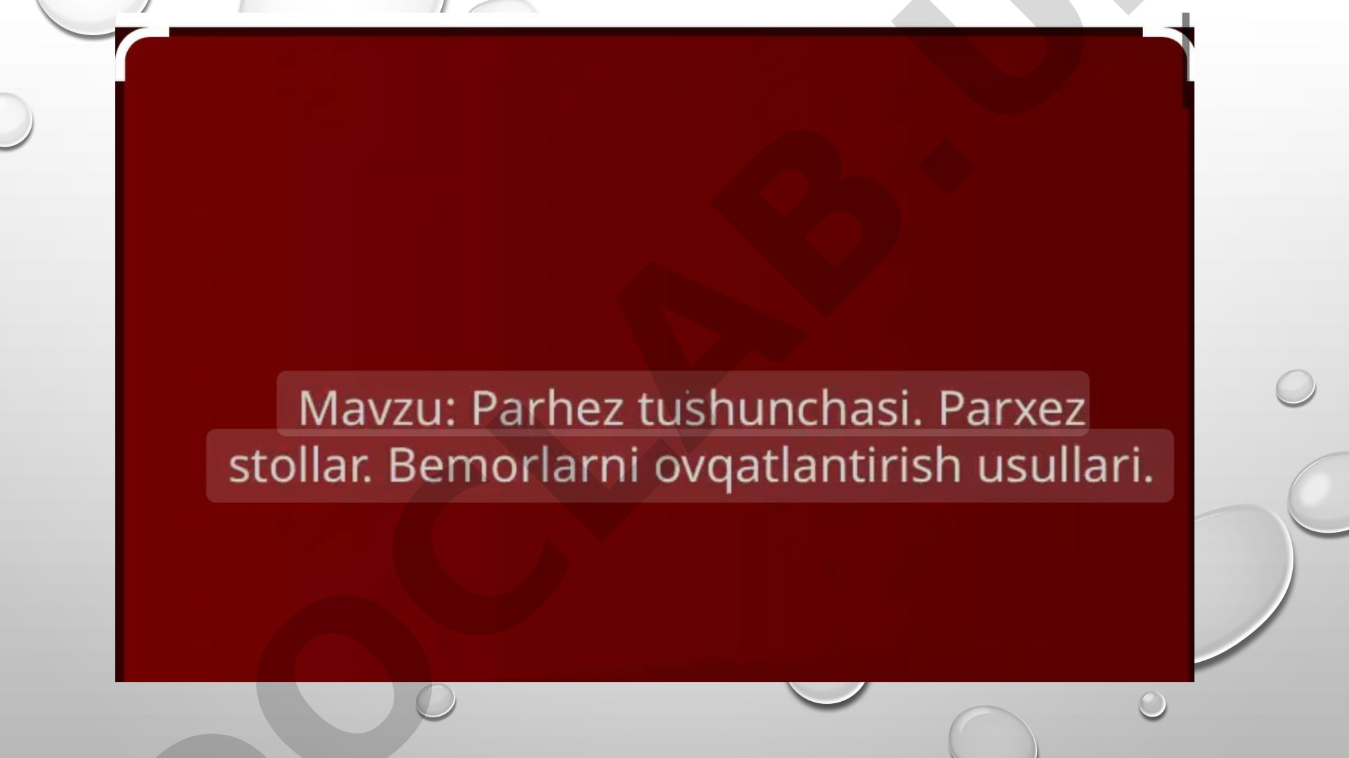 Parxez stollari va bemorlarni ovqatlantirish usullari