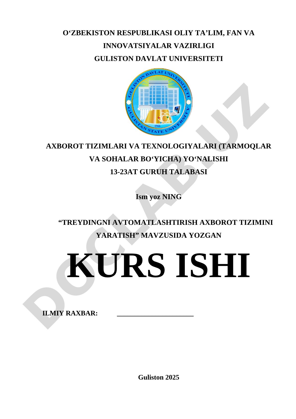 Treydingni avtomatlashtirish axborot tizimini yaratish