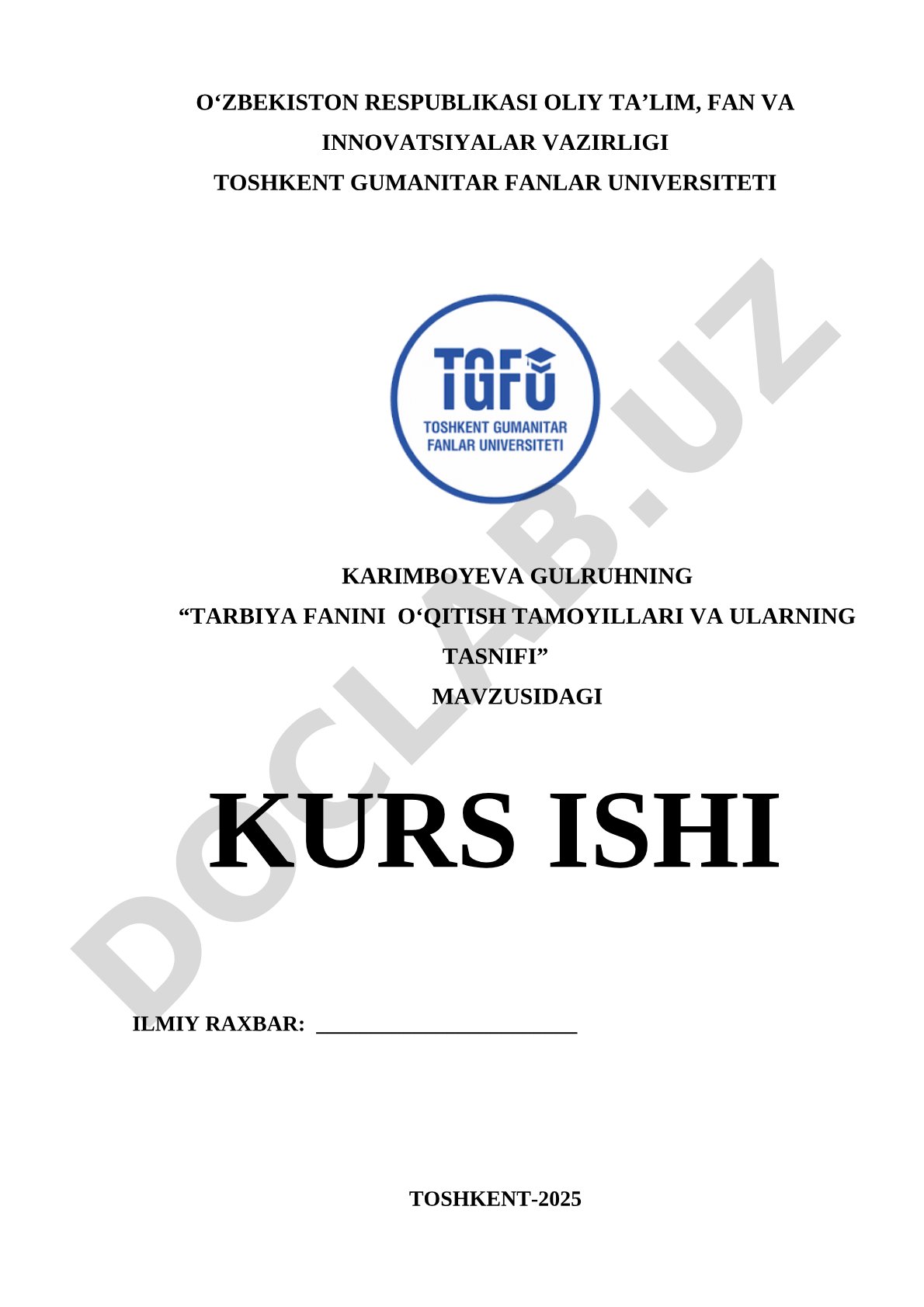 Tarbiya fanini o‘qitish tamoyillari va ularning tasnifi
