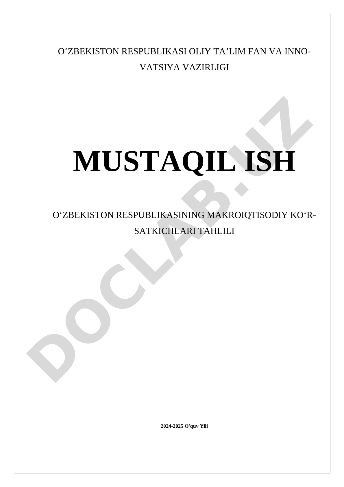O'zbekistonning makroiqtisodiy ko'rsatkichlari tahlili