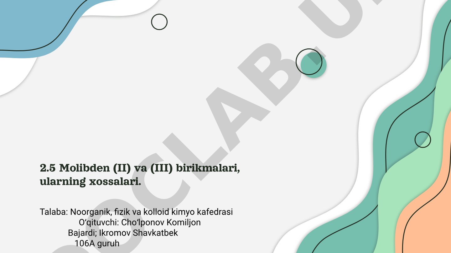 Molibden (II) va (III) birikmalari, ularning xossalari