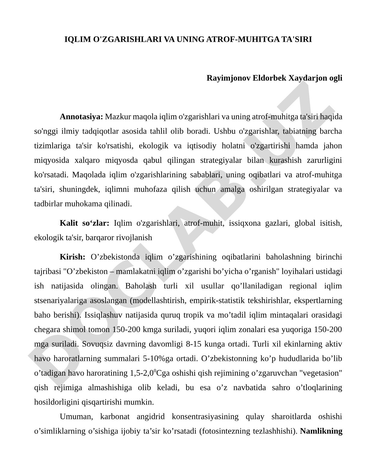 Iqlim o'zgarishlari va uning atrof-muhitga ta'siri
