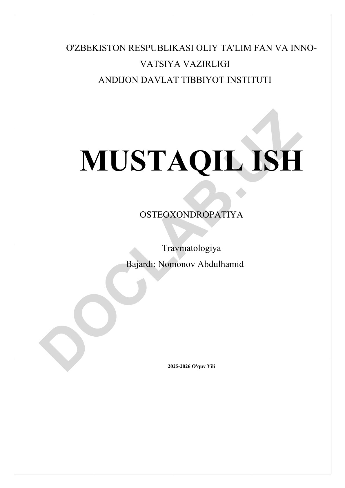 Osteoxondropatiya: patologik jarayonlar, tashxis va davolash