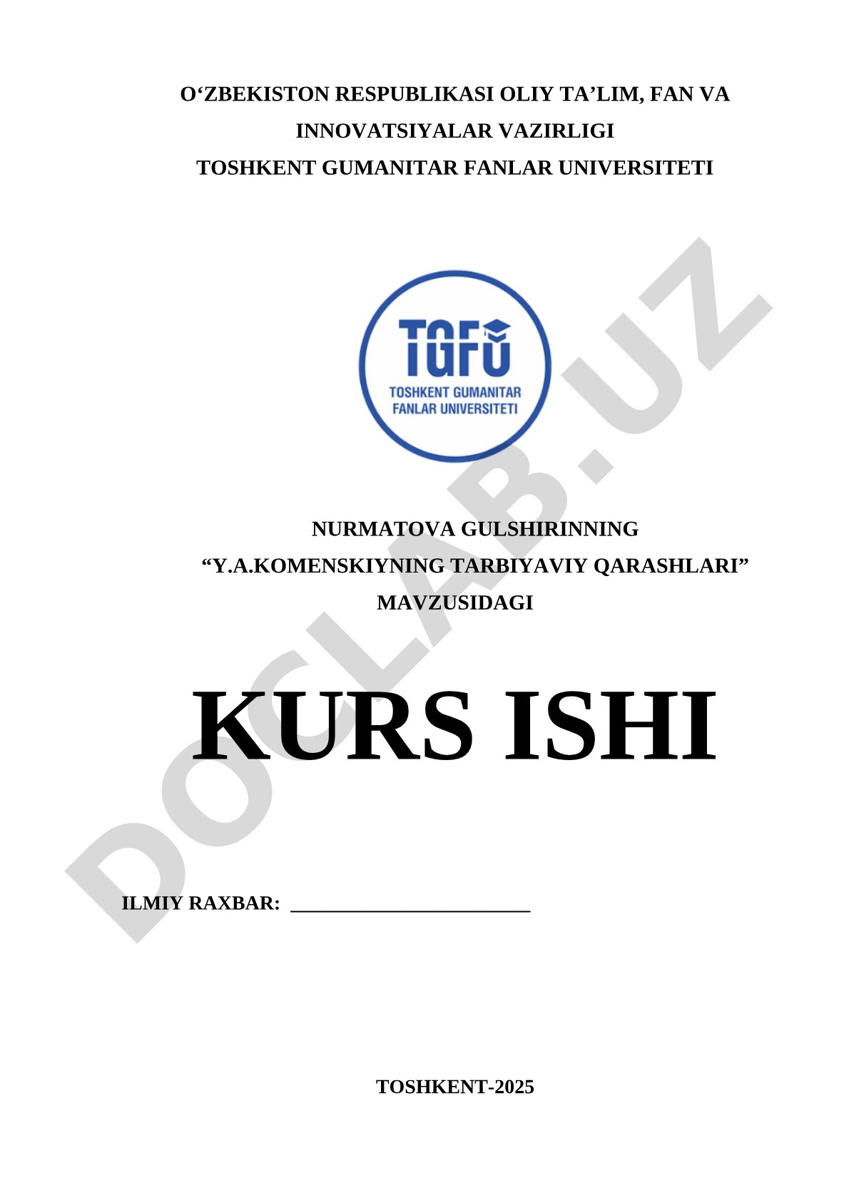 Y.A. Komenskiyning tarbiyaviy qarashlari