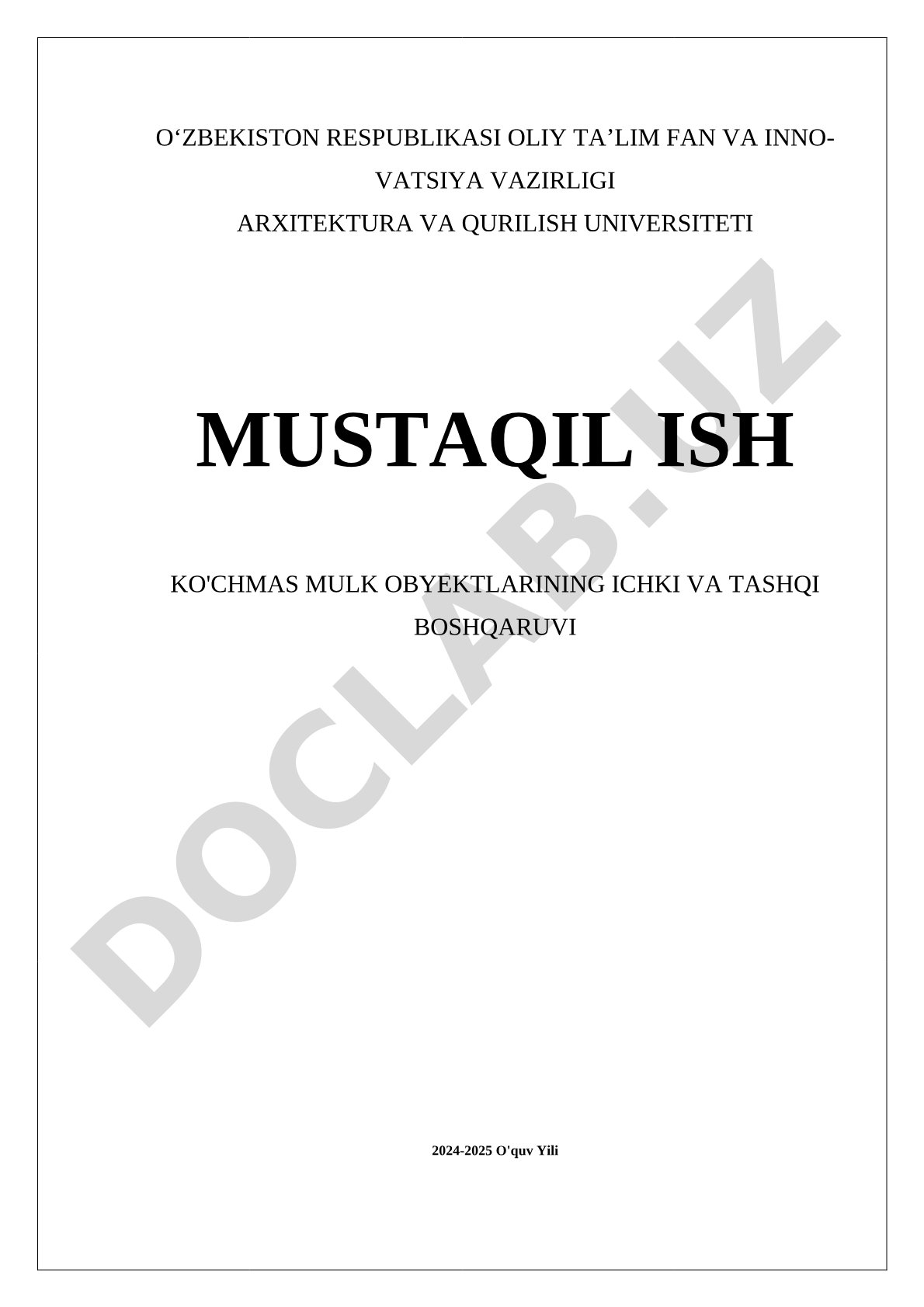 Ko'chmas mulk obyektlarining ichki va tashqi boshqaruvi