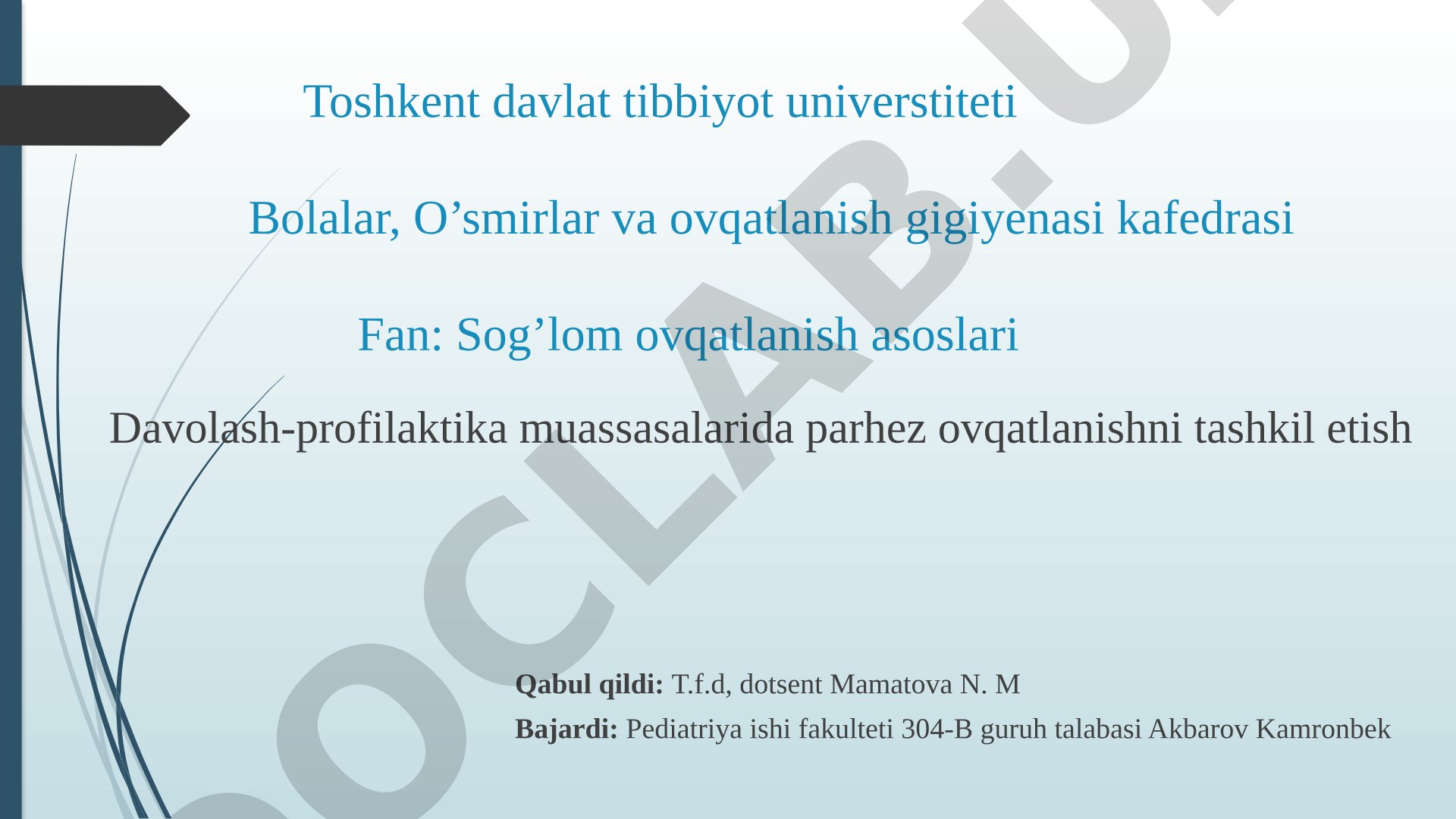 Davolash-profilaktika muassasalarida parhez ovqatlanishni tashkil etish