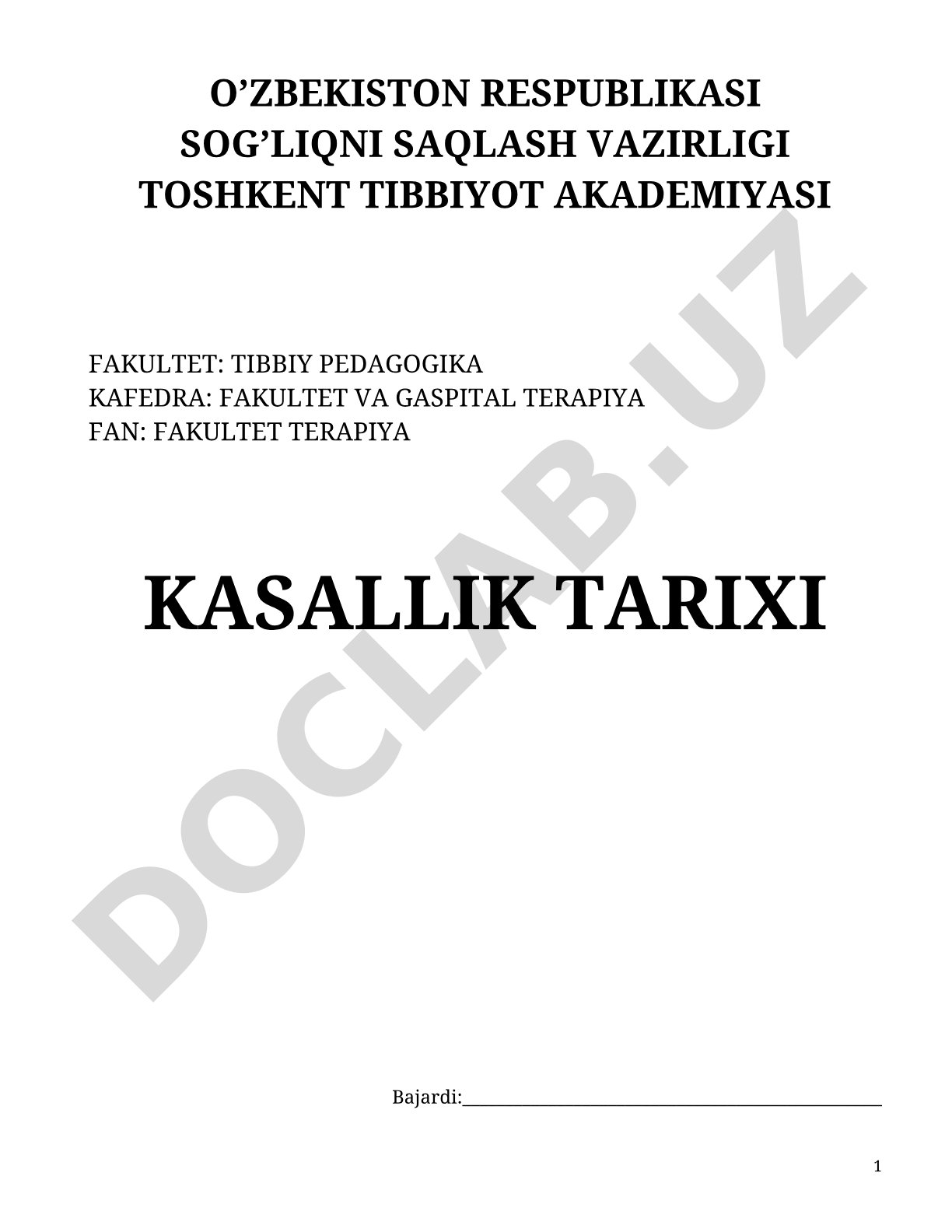 Kasallik tarixi: Fakultet terapiya