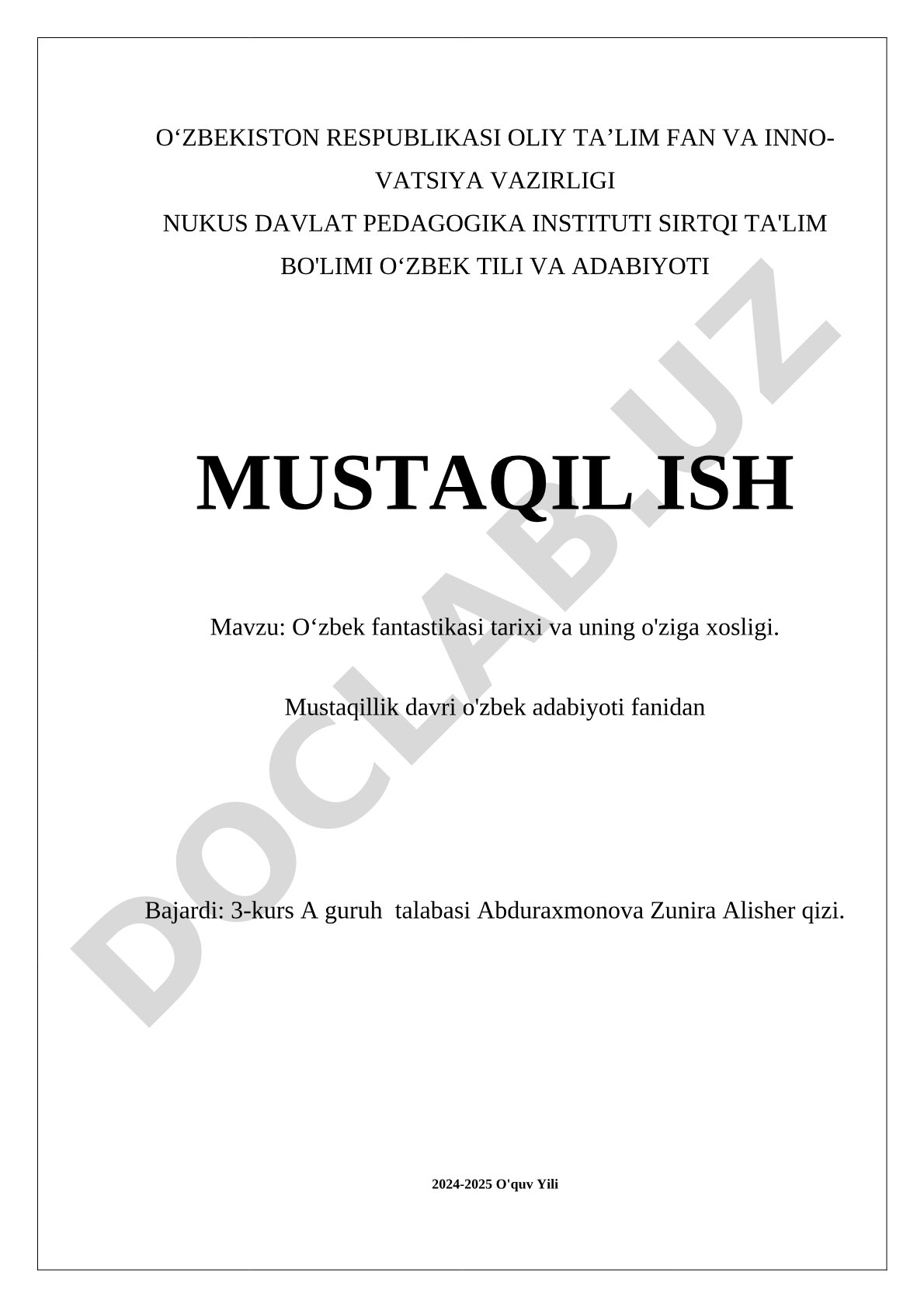 O‘zbek fantastikasi tarixi va uning o'ziga xosligi