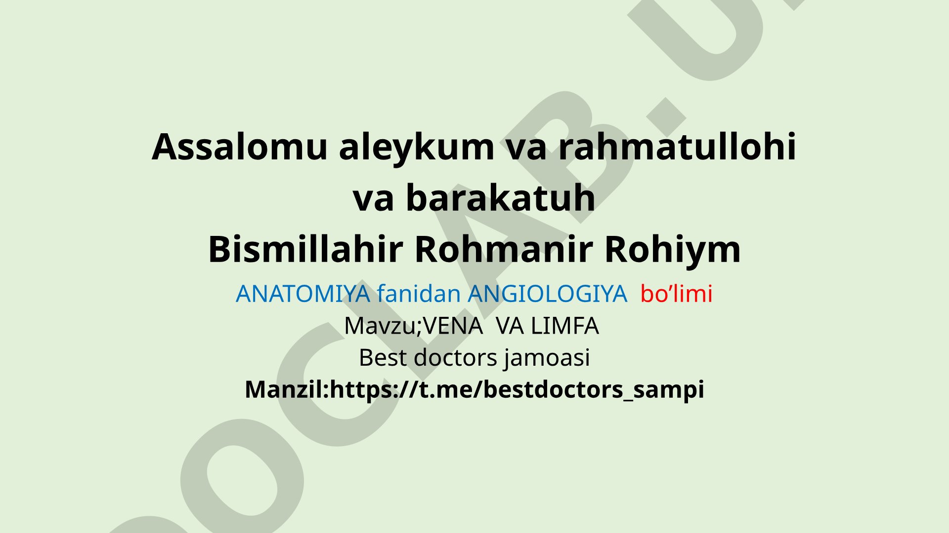 Angiologiya bo'limi: Vena va limfa