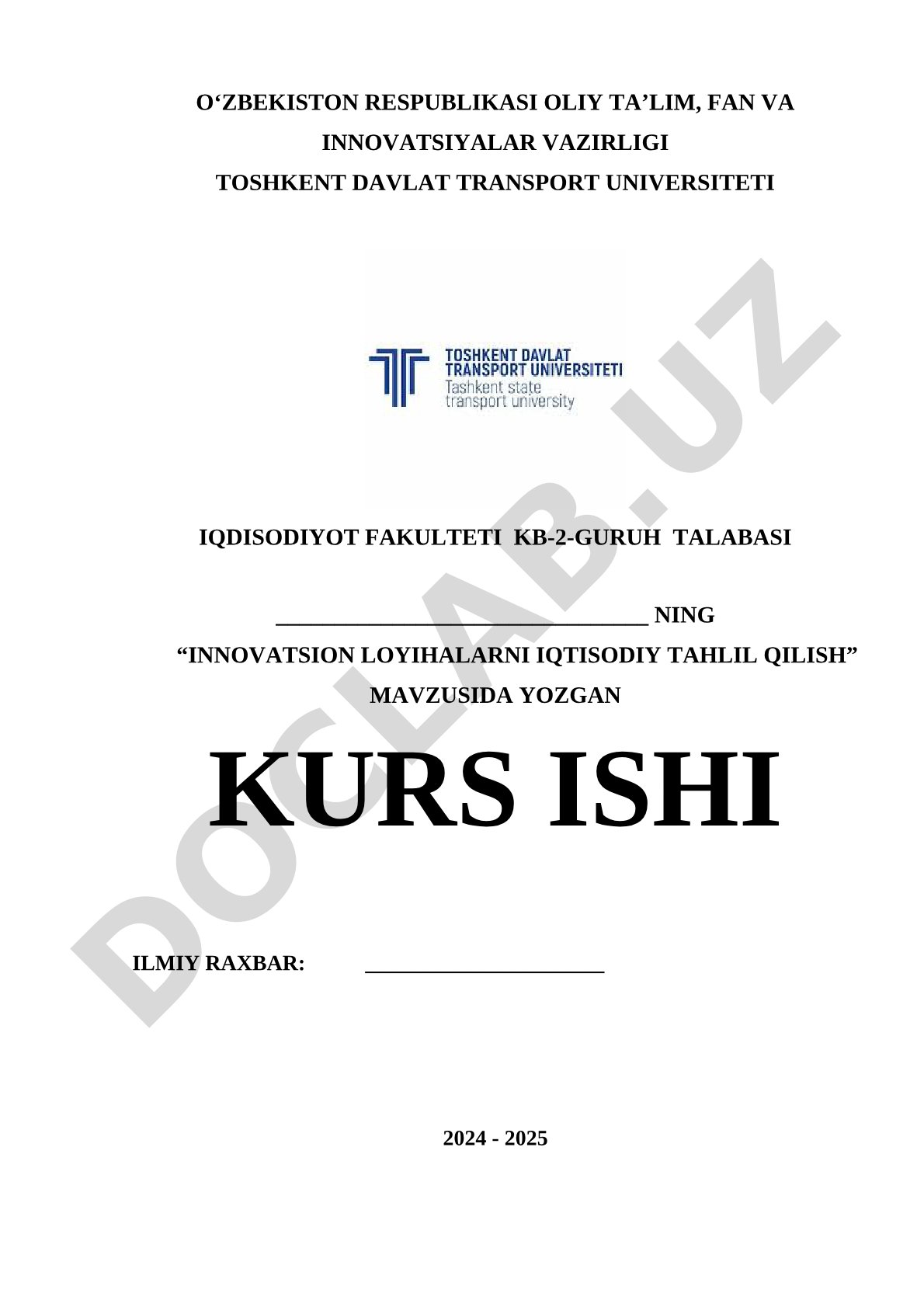 Innovatsion loyihalarni iqtisodiy tahlil qilish