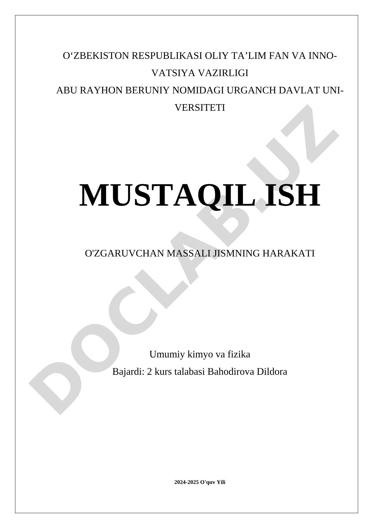 O'zgaruvchan massali jismning harakati