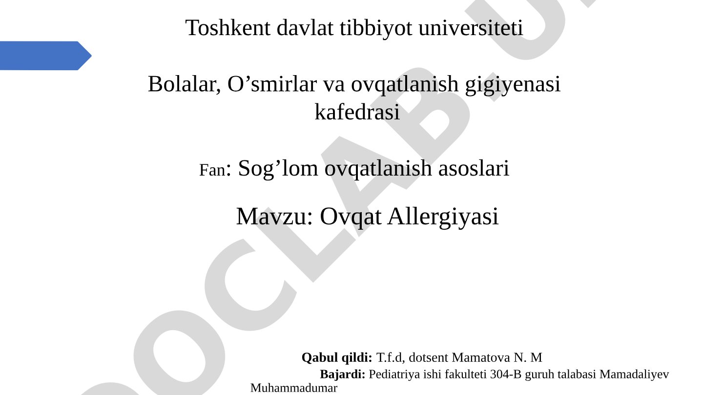 Ovqat Allergiyasi
