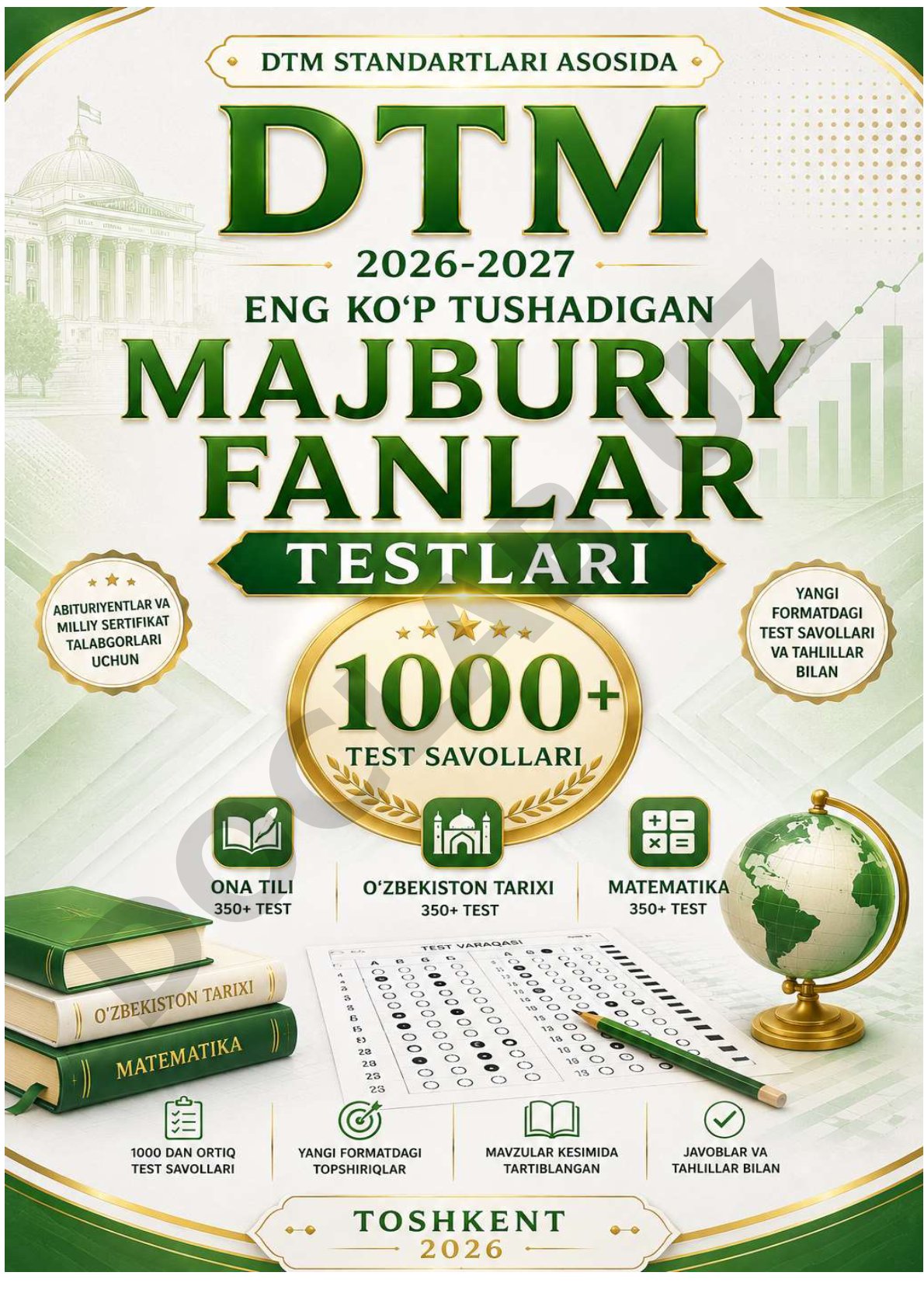 DTM MAJBURIY FANLAR ENG KO'P TUSHADIGAN TEST BAZASI 2026 YIL