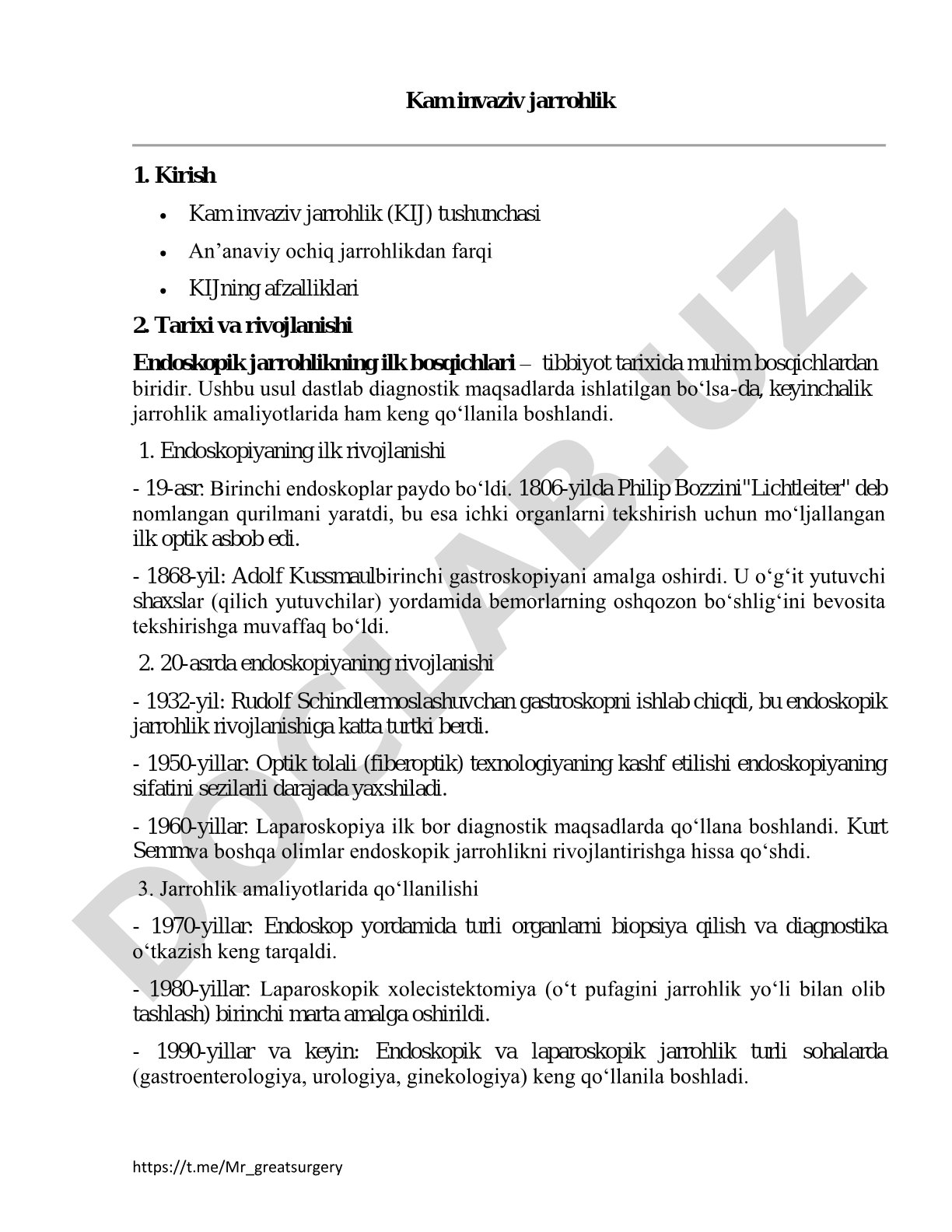 Kam invaziv jarrohlik tarixi va rivojlanishi