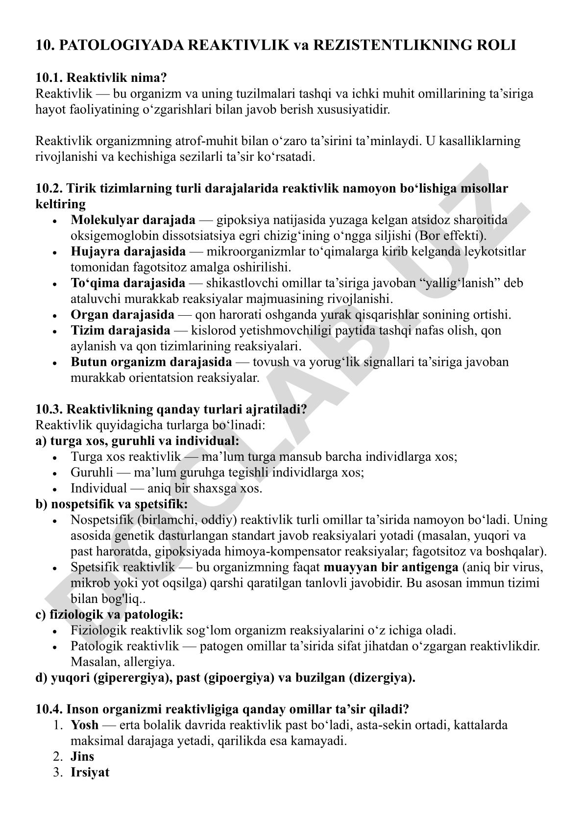 Patologiyada reaktivlik va rezistentlikning roli