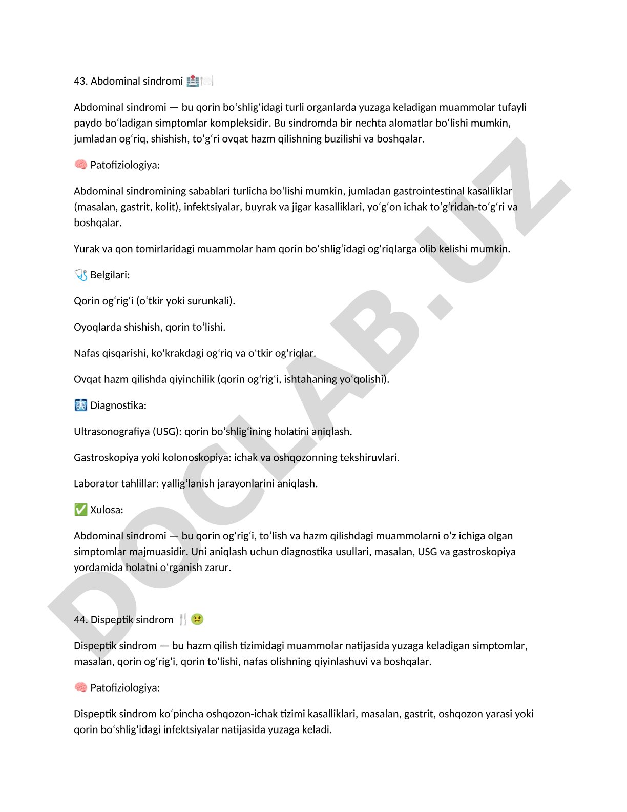 Abdominal sindromi: sabablari, belgilari va diagnostikasi