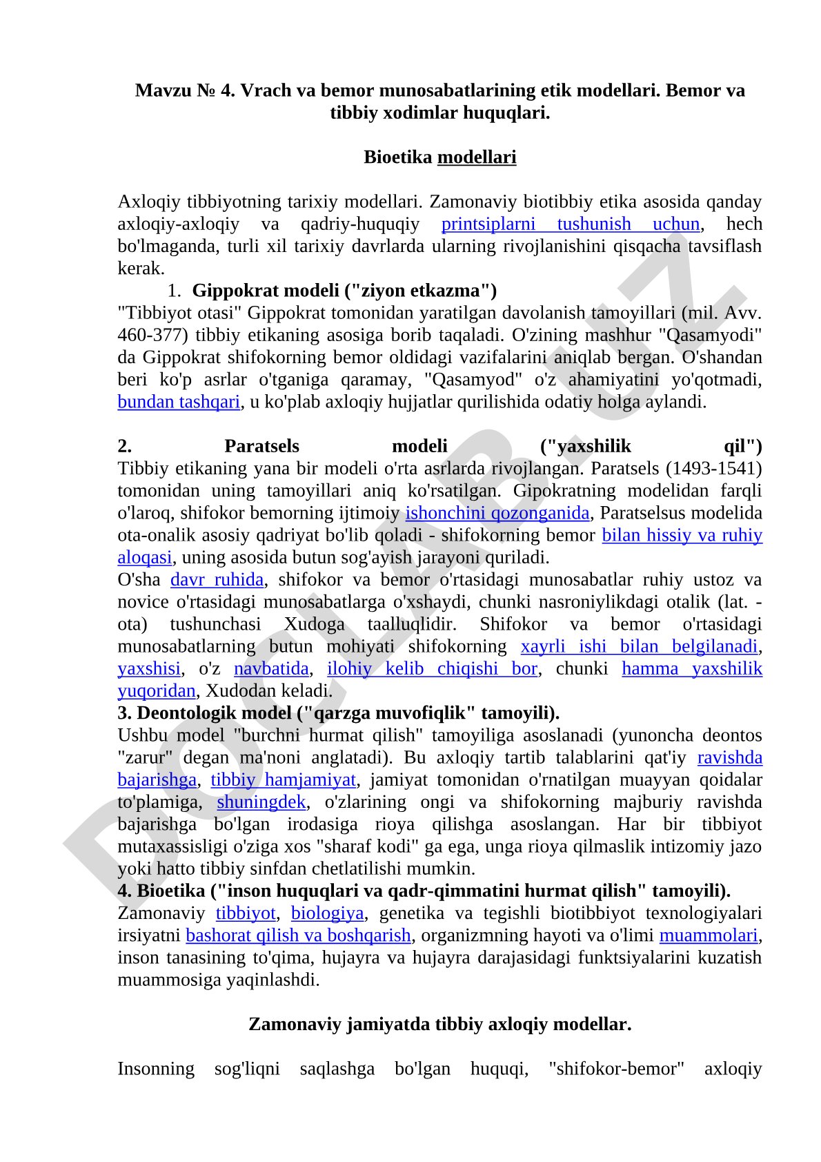 Vrach va bemor munosabatlarining etik modellari