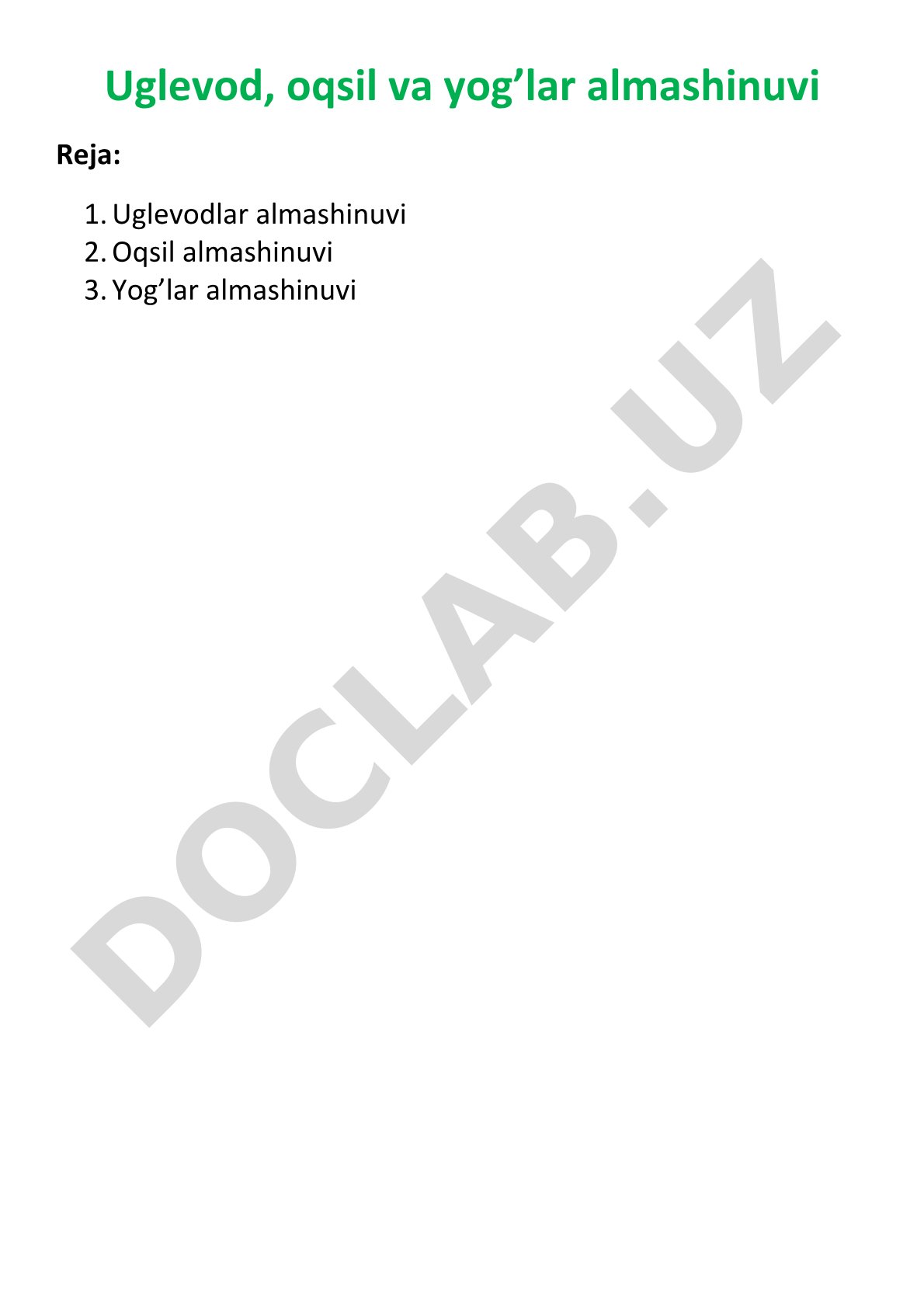Uglevod, oqsil va yog'lar almashinuvi