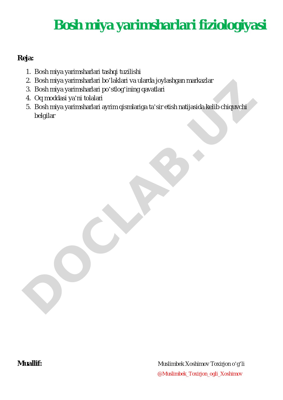Bosh miya yarimsharlari fiziologiyasi
