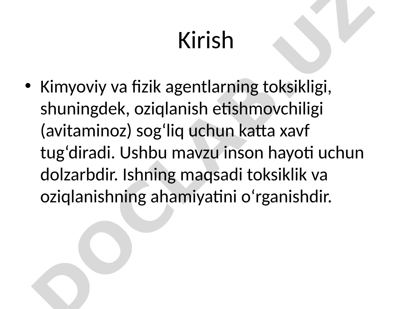 Kimyoviy va fizik agentlarning toksikligi va oziqlanish etishmovchiligi