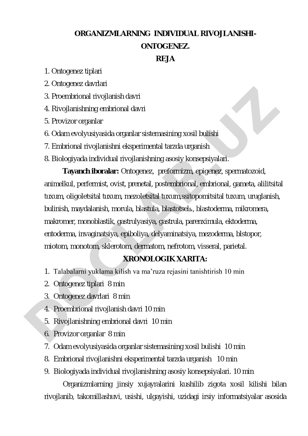 Organizmlarning individual rivojlanishi - ontogenez