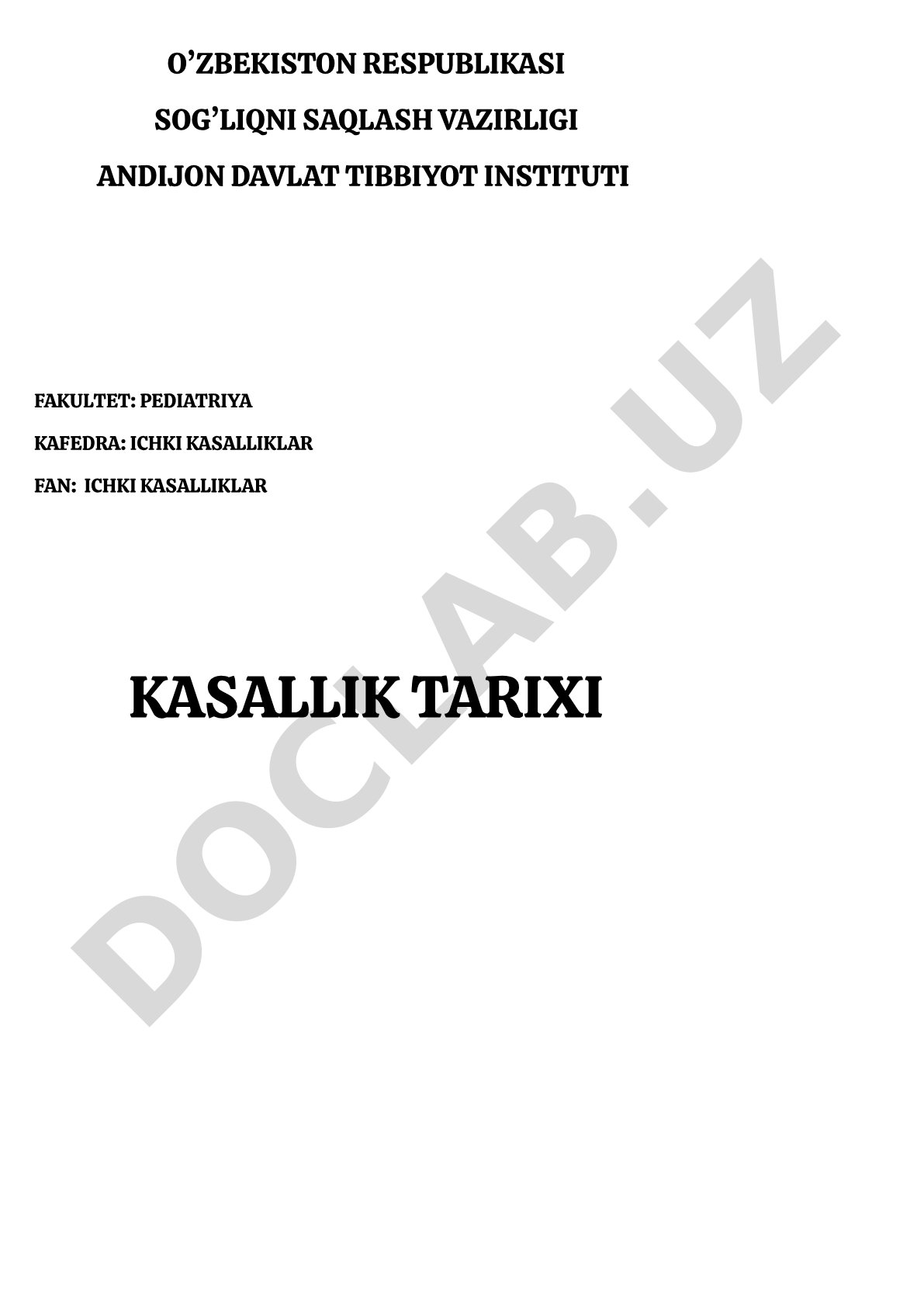 Ichki kasalliklar bo'yicha bemor kasallik tarixi