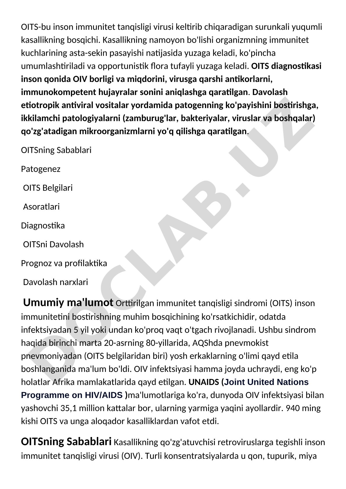 OITS - orttirilgan immunitet tanqisligi sindromi