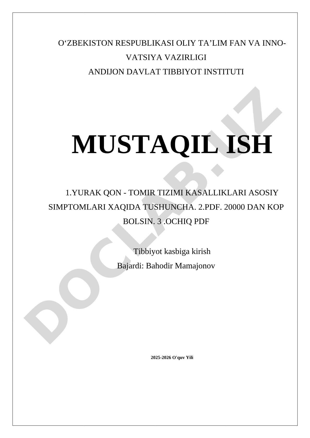 Yurak qon tomir tizimi kasalliklari asosiy simptomlari
