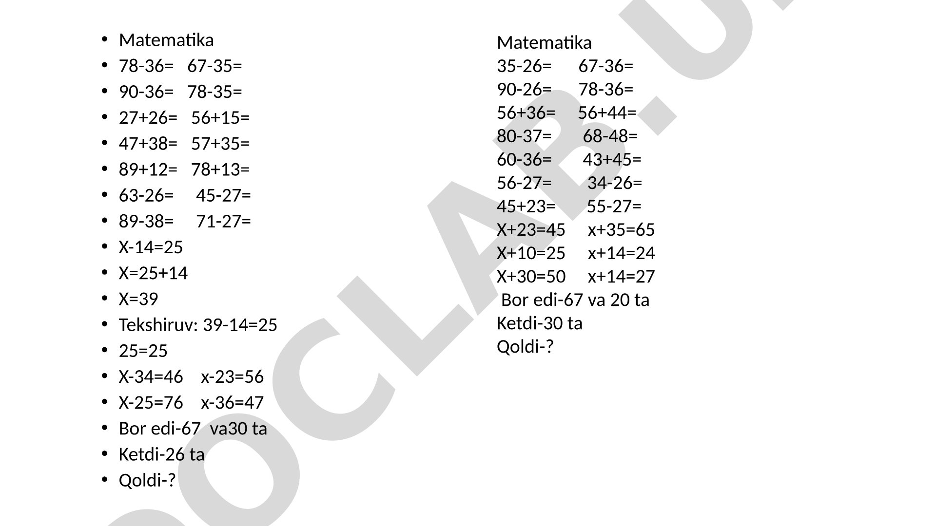 Matematik misollar va masalalar