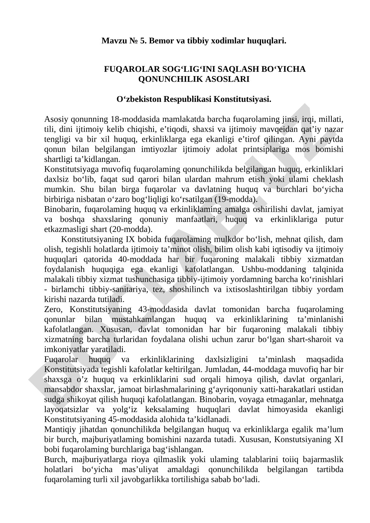 Bemor va tibbiy xodimlar huquqlari