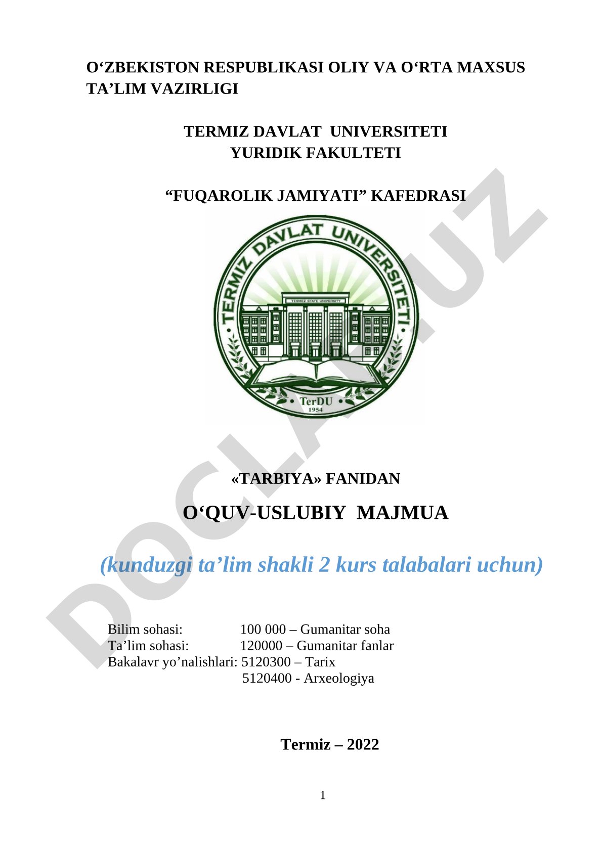 Tarbiya fanidan o'quv-uslubiy majmua