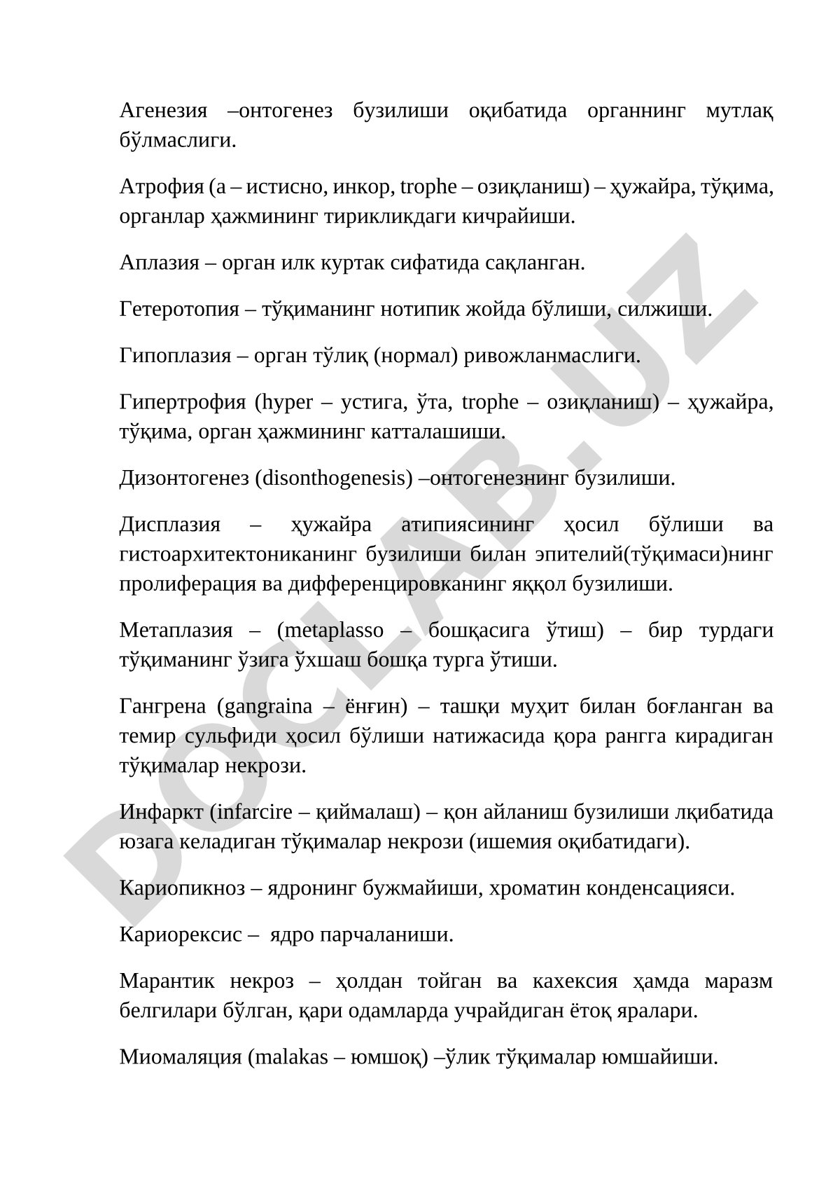 Patologik jarayonlar va morfologik o'zgarishlar